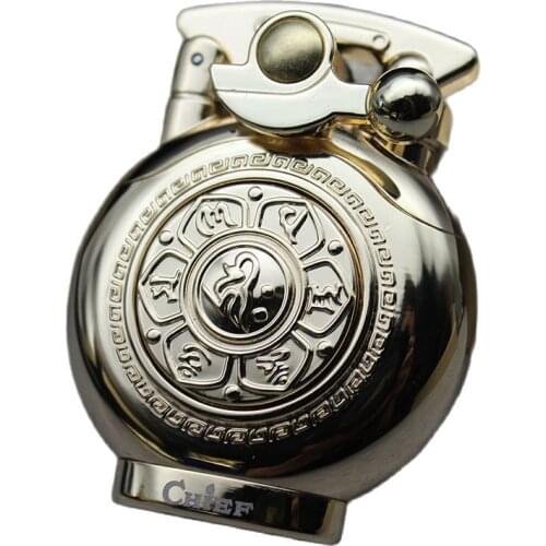 Chief Round Zinc Alloy Metal Creative Lucky Golden Oil Lighter Gasoline Cigarette Lighter Husband Grandpa Gift