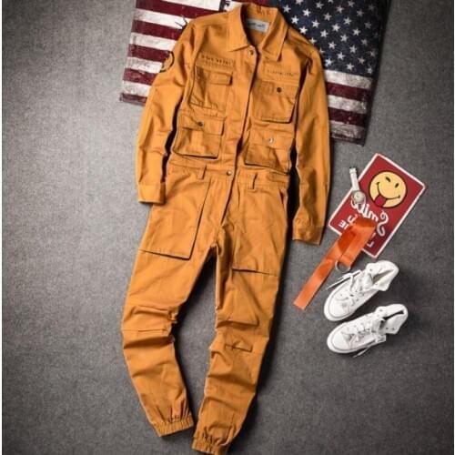 2020 European and American street hiphop tooling jumpsuit mens long sleeve Korean version of the trend casual jumpsuit