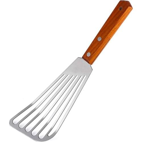 Stainless Steel Fish Spatula Turner, Wood Handle Fish Spatula, Slotted Turner, Kitchen Metal Spatula for Flipping Frying