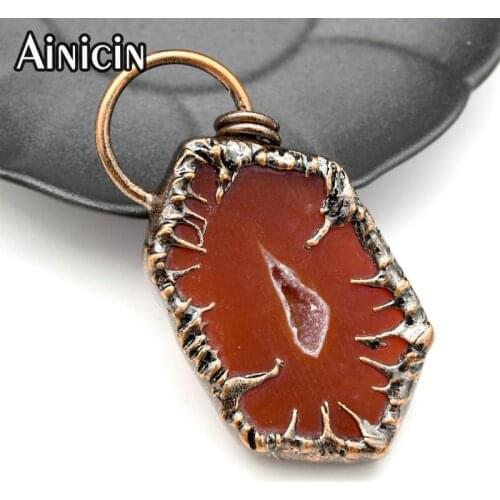 New Arrival Antique Bronze Plating Red Agate Soldering Big Circle Pendents Color Stone Fashion Women Jewelry Making Pendants 5pc