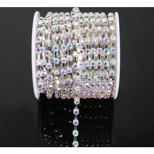 New Arrival Clear & white AB Crystal Intensive Silver Base Chians with copper clasp glass rhinestone for DIY Accessories Sewing