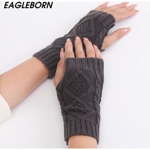 New Knitted Wool Warmth Half-finger Non-finger Writing Computer Gloves Autumn and Winter Women Short Diamond Cute Fashion Gloves