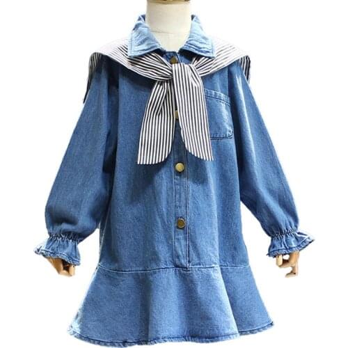 Autumn Girls Dress Elegant Denim Princess Dress Long Sleeve Baby Dresses Girl Children Birthday Party Dress Kids