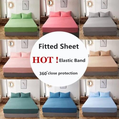 Elastic band fitted sheet mattress cover solid color bed linen non-slip bed sheet queen king size bedding home textiles