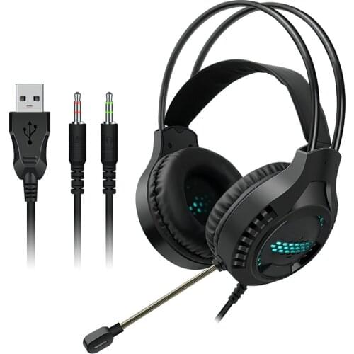 Wired Gaming Headset 7.1 Stereo Sound Surround Head-mounted Earphone For PC Laptops 3.5mm LED Glow Headphone With Mic For Gamer