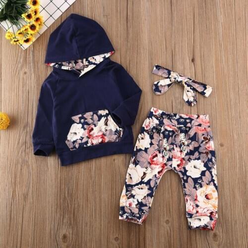 Pudcoco 2020 New Fashion Toddler Baby Girls Kids Clothes Flower Hood Tops Pants Headband Outfits