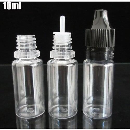 10pcs 10ml PET Bottle Empty electronic Cigarette oil Bottle with Long Thin Nozzle,Dropper Bottle,Childproof &Tamper Cap seal