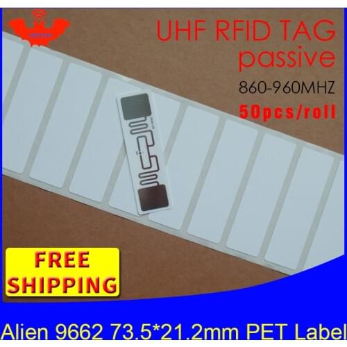 RFID tag UHF sticker Alien 9662 oil and water proof PET label 915m868mhz EPC 6C 50pcs free shipping adhesive passive RFID label