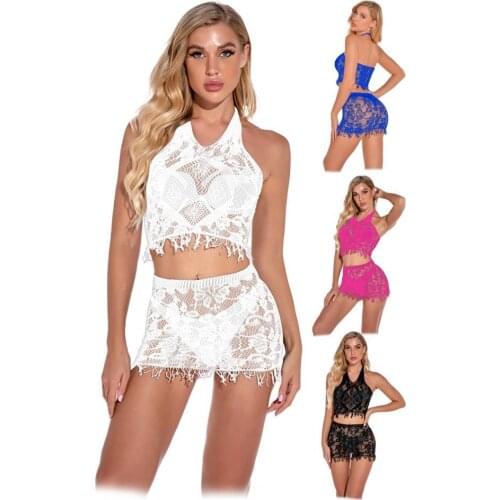 Sexy Underwear Women Fashion Hollowed-out Solid Color Lace Mesh Nightwear Skintight Hip Skirt for Anniversary Bathroom Night