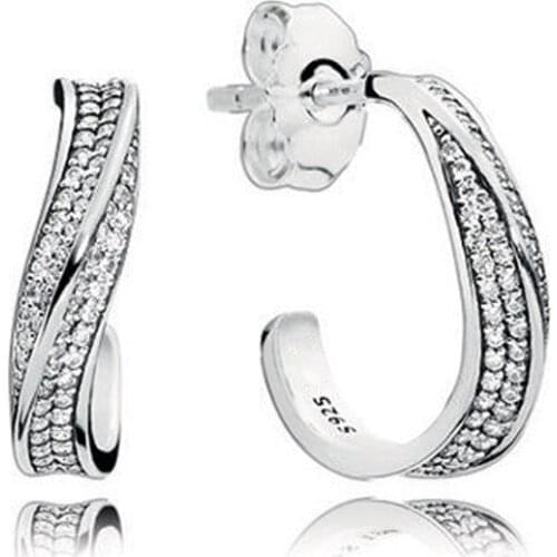 925 Sterling Silver Pan Earring Elegant Waves Earrings Studs With Crystal For Women Wedding Gift Fashion Jewelry