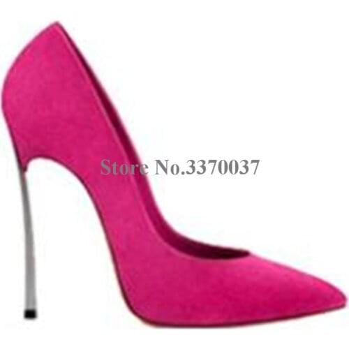 High Quality Women Fashion Pointed Toe Suede Leather Metal Heel Pumps 10cm 12cm Stiletto Heels Formal Dress Shoes Club Shoes