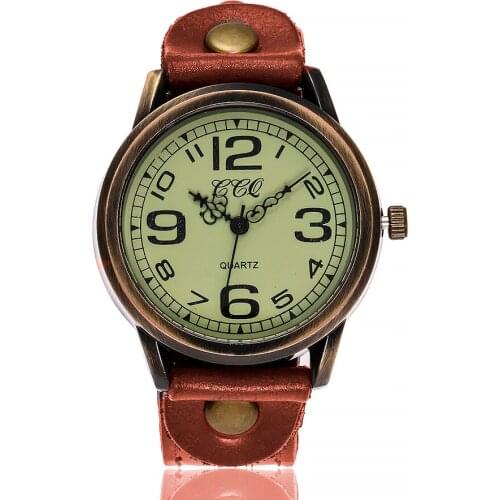 Unisex Women Men Vintage Genuine Leather Waterproof Quartz Wrist Watches CCQ Brand Montre Femme For Gift Clock