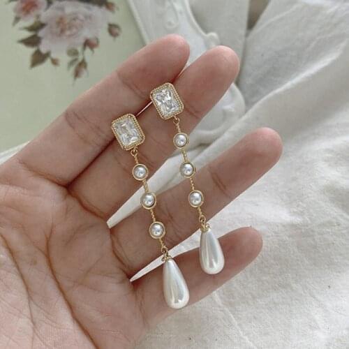 Vintage Long Pearl Crystal Tassel Drop Dangle Earrings for Women 2020 New Gold Color Korean Earring Wedding Fashion Jewelry Gift