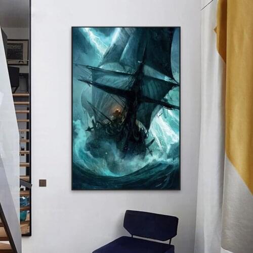 Vintage Poster Pirate Ship In The Sea Canvas Painting Black Sailing Ship Print Ship Wall Picture Living Room Decoration Quadro