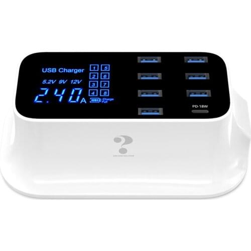 PD18W charger mobile phone charger power adapter QC quick charge multi-port USB smart digital power supply row plug LED screen