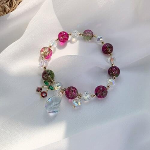 Minar 2021 Summer Romantic Purple Contrast Color Crystal Bracelets for Women Girls Clear Beaded Elastic Bracelet Accessories