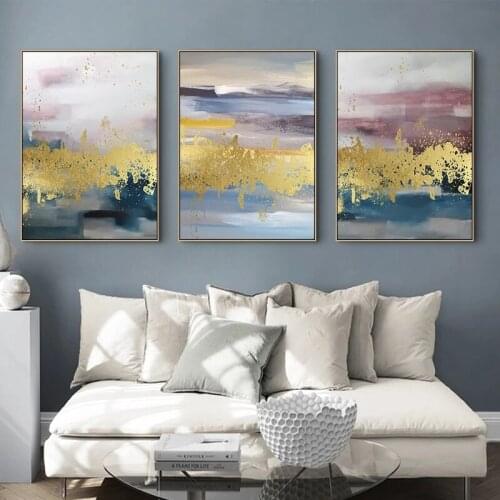 Nordic Golden Abstract Wall Art Canvas Poster and Print Canvas Painting Landscape Decorative Modren Poster for Living Room Decor