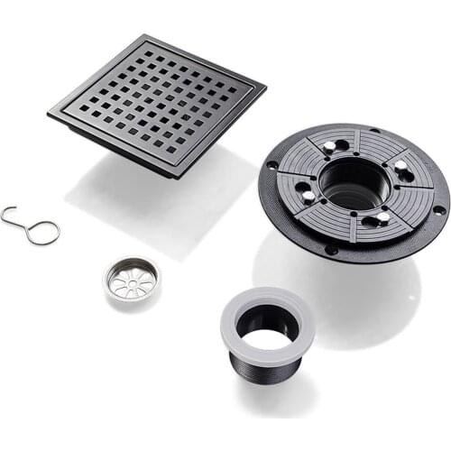 1pc 6in Square Shower Floor Drain Shower Drain Bathroom Balcony Matte Black