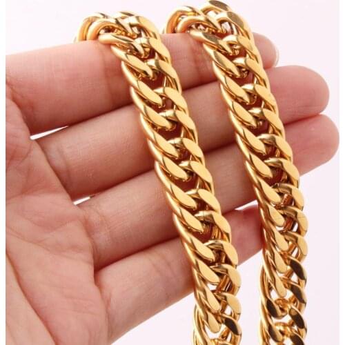 12mm High Quality Curb Cuban Mens Necklace Chain Gold Stainless Steel Necklaces Or Bracelet For Mens Womens Fashion Jewelry