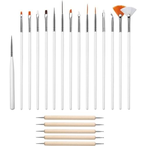 20Pcs/set White Umbrella brush Hand Painted Nail Art Gradient Dizzy Dye Brush Wood Handle Angle Nail Brush Tool