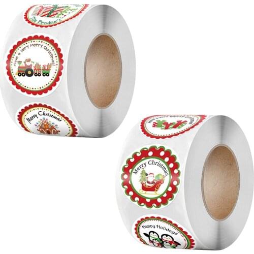 500pcs/1 roll Merry Christmas Label Stickers Decor adhesive Paper 2.5/3.5cm Tag Wrap Gift Pack Seal Cute Santa Claus Xmas Tree