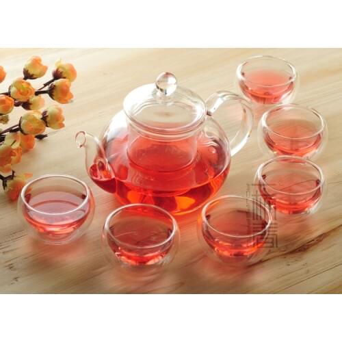 600ml Glass teapot with infuser/filter+ 4/6 Double-wall Cup,tea set for brew white/flower/matcha/black/green/Chinese Pu'er tea