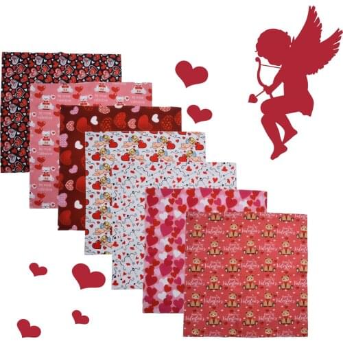 7Pcs Love Cupid Patchwork Fabric Print Quilting Fabrics For DIY Needlework Sewing Cloth For Valentines Day Decorative Fabric