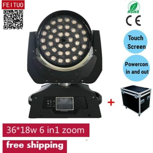 8pcs+fly case 36x18W led zoom moving head wash light rgbwa+uv 6in1 stage dj lighting