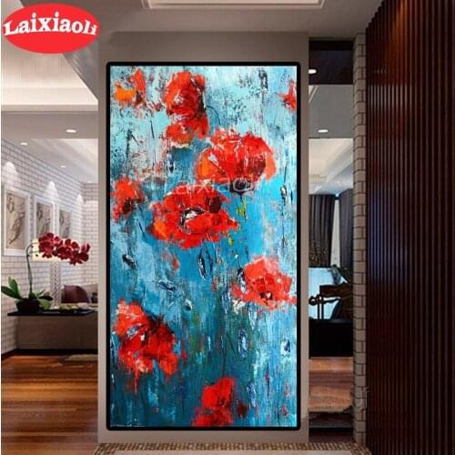 5D DIY Diamond Painting abstract red poppy cross stitch Full Square round Diamond embroidery sale Mosaic Rhinestones Painting