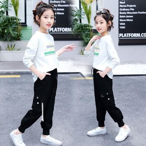 EACHIN Girls Cargo Pants GrilsFashion Black Pants Trend Baby Girls Outfit Pocket Streetwear Pants Children Teens Girls Trousers