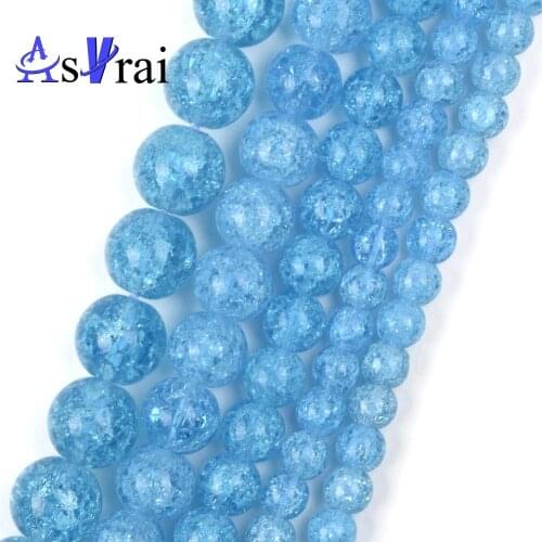 Natural Stone Blue Snow Cracked Crystals Beads For Jewelry Making 6 8 10 12mm Round Loose Spacer Beads DIY Bracelet Accessories