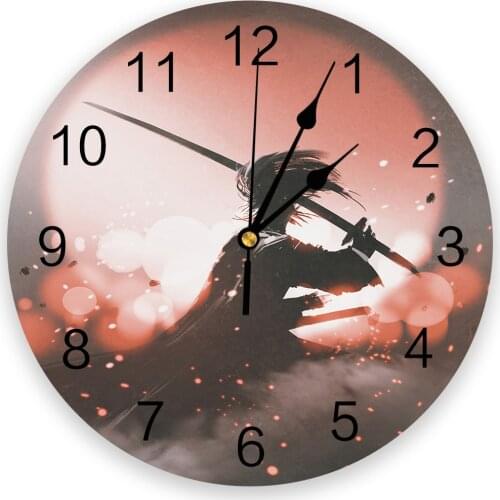 Japanese Anime Character Bushido Wall Clock Silent Non Ticking Kids Room Decorative Clock for Home Living Room Bedroom