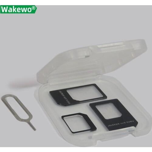 WAKEWO TF microSD card case sim card adapter Nano micro sim card tray eject needle pin tool transparent collection box
