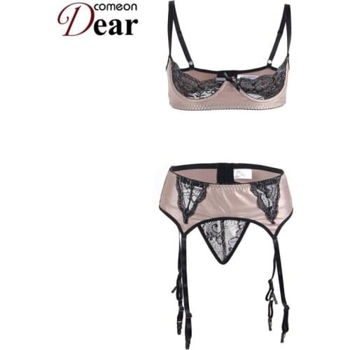 Comeondear Sexi Women Cupless Bra Erotic Lingerie Garter Set Open Back Hot Plus Size Underwear Women Sexy Set Exotic Apparel R80