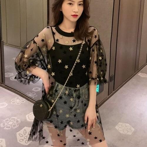 Cheap wholesale 2021 spring summer new fashion casual see through woman t-shirt lady beautiful nice women Tops female Vy1499