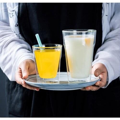 Double-layer square glass mug,heat-insulating anti-hot tea cup Milk Juice Lemon cups christmas mugs Drinkware tea mug Thermo cup
