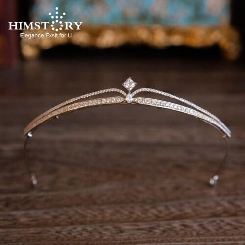 Himstory Sparkling Mini White Full Zircon Tiara Crown Headband Simple Fashion Wedding Hair Accessories Bridal Hair Jewelry