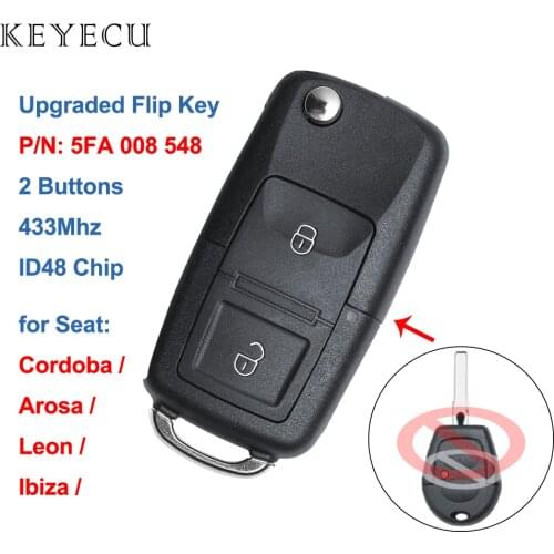 Keyecu Upgraded Flip Remote Car Key Fob 433MHz ID48 for Seat Ibiza Cordoba Arosa Leon 2002-2009 P/N: 5FA 008 548