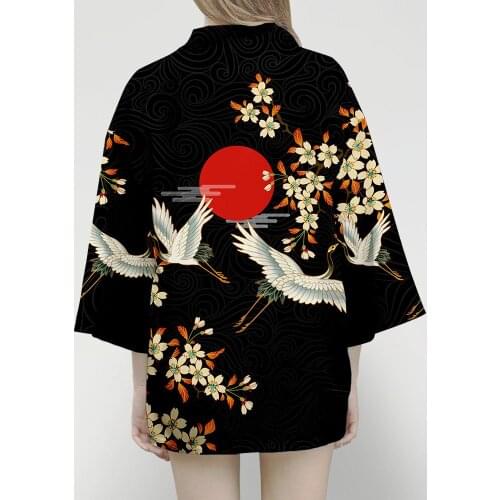 Samurai Crane Japanese Style Kimono Haori Men Women Cardigan Chinese Dragon Traditional Ovesized Japanese Asian Clothing
