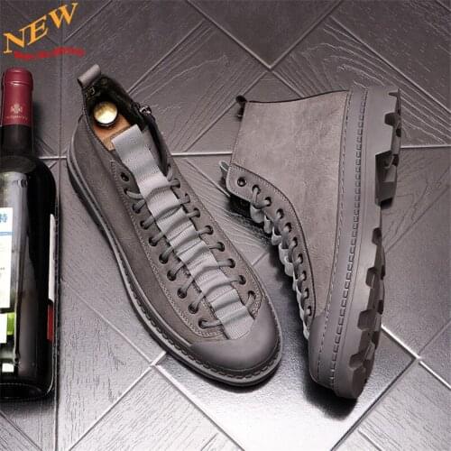 Gray Black Leather Men Casual Shoes Hip Hop Sneakers Martin Shoes Loafers Zapatillas Hombre