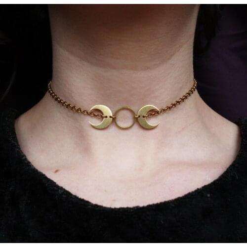 Brass Moon Choker Necklace Crescent Moon Pendant Witchy Jewelry Simple Moon Choker Wiccan Jewelry Pagan Girl Gift