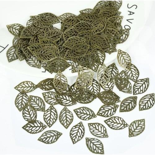 100pcs Metal Leaf Shaped Accessories Scrapbook DIY Craft Gold Silver Bronze Leaves Handmade Material Christmas Ornaments Decor