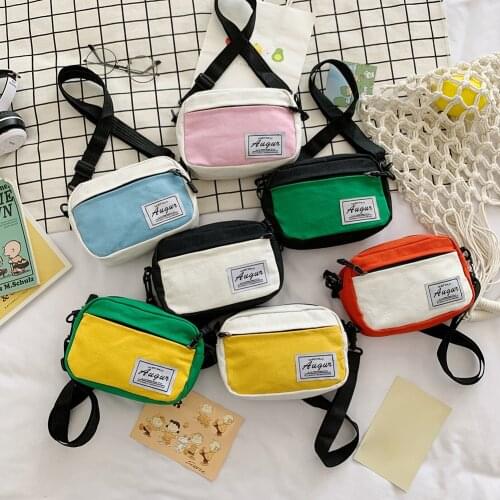 Fashion Women Canvas Patchwork Contrast Color Crossbody Shoulder Phone Bag Casual Ladies Mini Handbags Purse Wallet