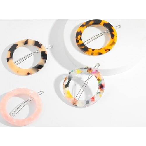 Trendy Colorful Acrylic Round Hair Clips Leopard Hollow Resin Hairgrips For Women Wedding Hair Style Tools Accessories