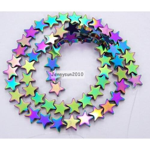 Natural 6mm Metallic Multi-Colored Hematite Gems stone Flat Star Beads 16'' for Jewelry Making Crafts 10 Strands/Pack