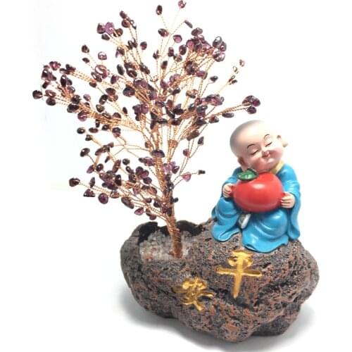 Natural Purple Garnet Crystal Money Tree New Years Products Mini Christmas Tree Feng Shui for Wealth Luck Home Decoration