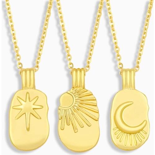 INS Vintage Crescent Moon Starburst Sun Pendant Necklace Simple Cute Moon Star Necklaces For Women Girls Fashion Jewelry Gift