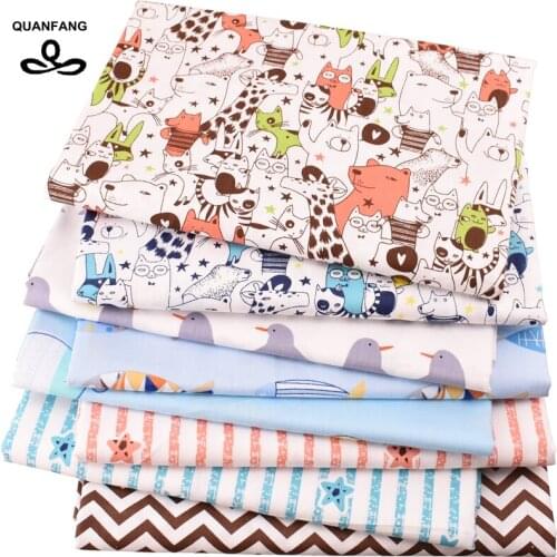 QUANFANG 8pcs/lot Cartoon Series Printed Twill Cotton Fabric For Patchwork Cloth DIY Sewing Quilting Material Baby doll Children