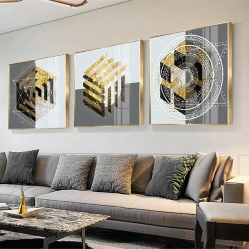 Checkerboard Gold Metatron Cube Marble Wall Art Canvas Painting Golden Sacred Geometry Print Life Art Poster Home Wall Art Decor