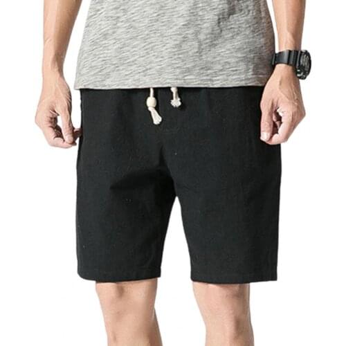 2021 New Men Shorts Solid Color Drawstring Summer Loose Mid Rise Pockets Shorts for Fitness